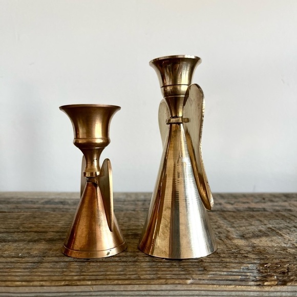 Brass delicate angel candlesticks set of 2 - Picture 2 of 11